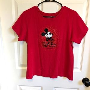 Disneyland Resort Walt Disney World Red Glitter Mickey short sleeve Shirt 1XL